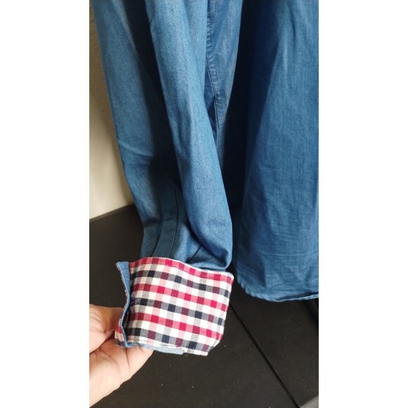 Coofandy Men's Button-up Shirt Size XL  Chambray Blue Check Contrast Cuff - Picture 6 of 10